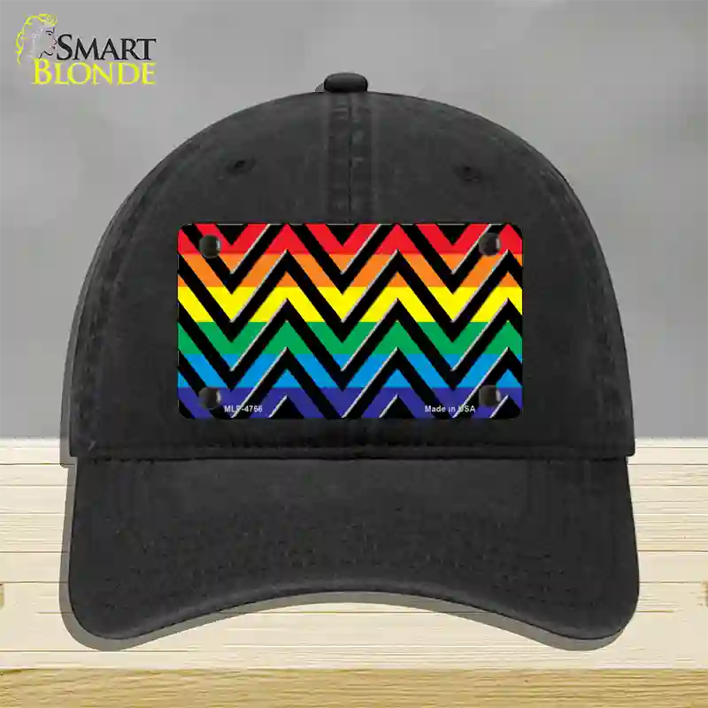 Rainbow Black Chevron Novelty License Plate Hat Unconstructed Cotton / Black