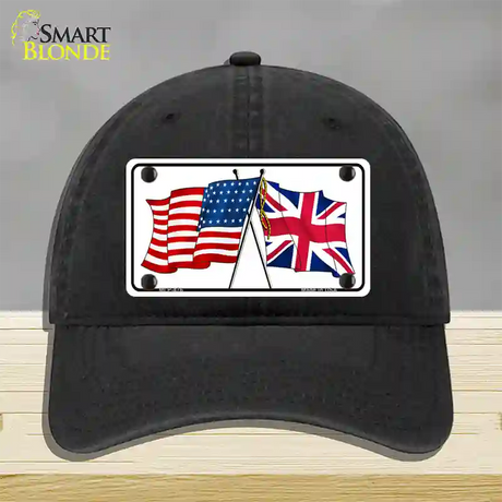 United States Britain Crossed Flags Novelty License Plate Hat Unconstructed Cotton / Black