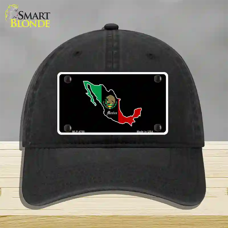 Mexico Outline Novelty License Plate Hat Unconstructed Cotton / Black