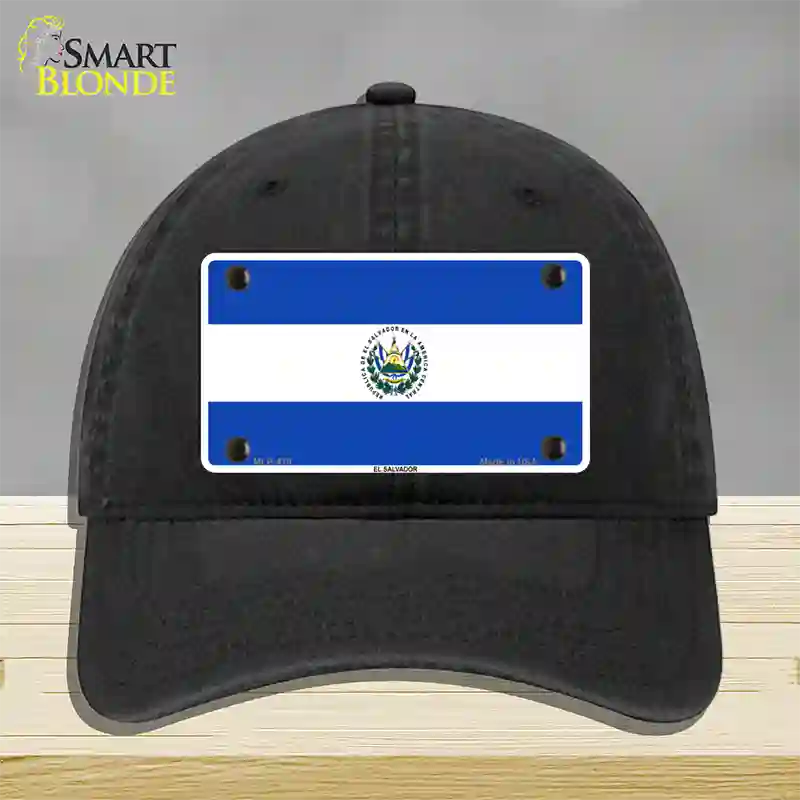 El Salvador Flag Novelty License Plate Hat Unconstructed Cotton / Black