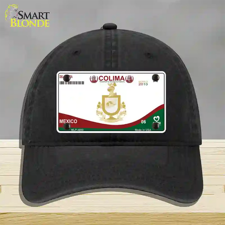 Colima Mexico Novelty License Plate Hat Unconstructed Cotton / Black