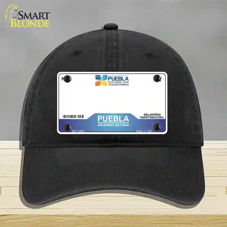 Puebla Mexico Novelty License Plate Hat Unconstructed Cotton / Black