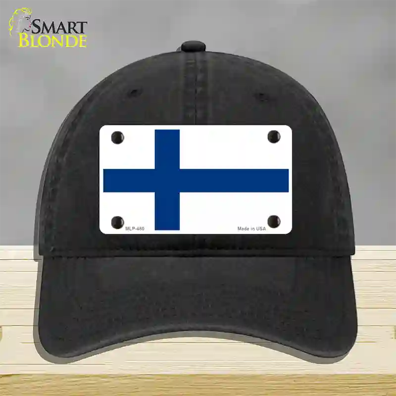 Finland Flag Novelty License Plate Hat Unconstructed Cotton / Black