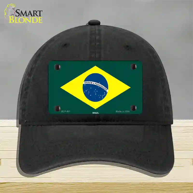 Brazil Flag Novelty License Plate Hat Unconstructed Cotton / Black