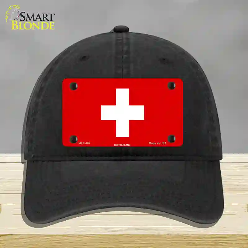 Switzerland Flag Novelty License Plate Hat Unconstructed Cotton / Black