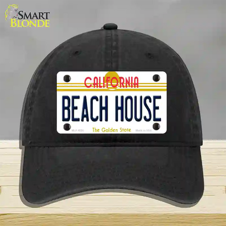 Beach House California Novelty License Plate Hat Unconstructed Cotton / Black