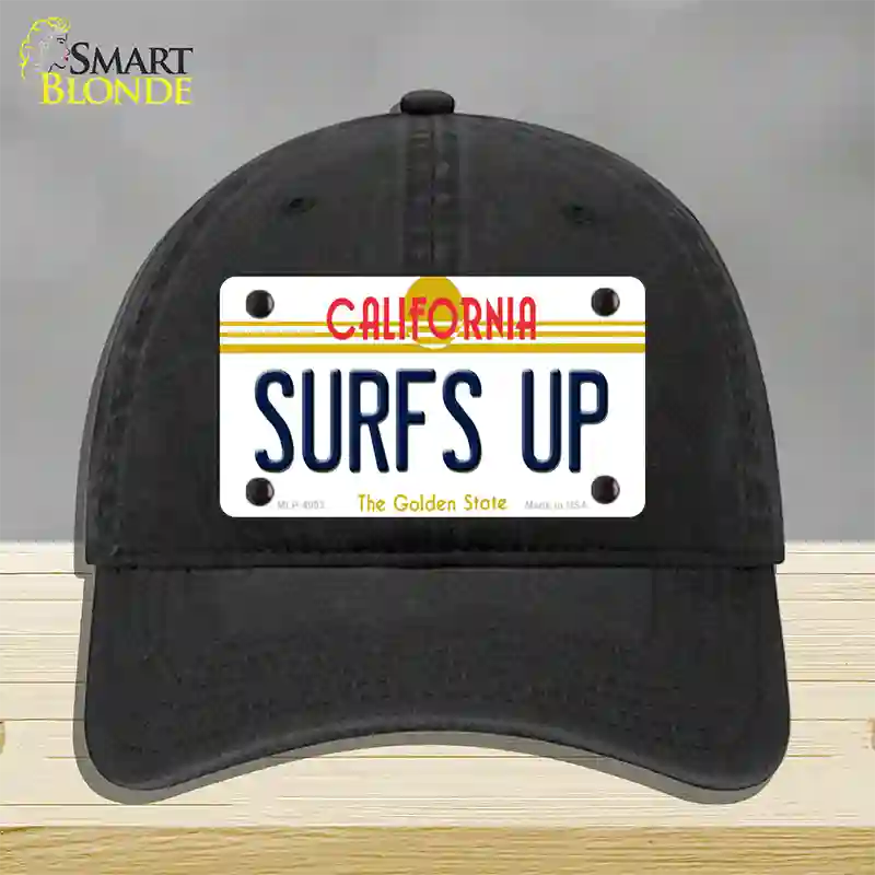 Surfs Up California Novelty License Plate Hat Unconstructed Cotton / Black