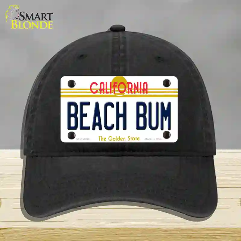 Beach Bum California Novelty License Plate Hat Unconstructed Cotton / Black