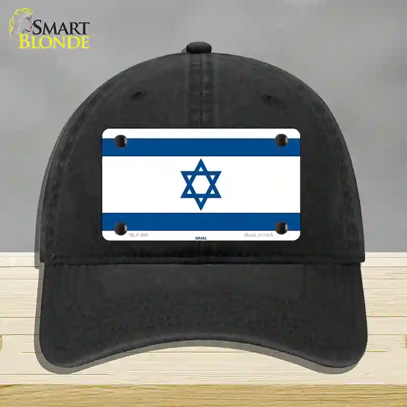 Israel Flag Novelty License Plate Hat Unconstructed Cotton / Black