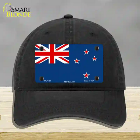 New Zealand Flag Novelty License Plate Hat Unconstructed Cotton / Black