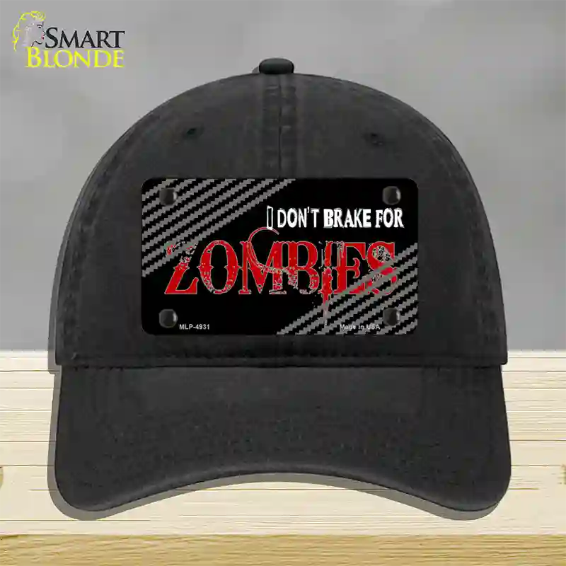 Dont Brake For Zombies Novelty License Plate Hat Unconstructed Cotton / Black