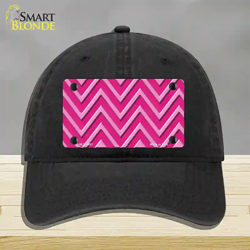 Pink Light Pink Large Chevron Novelty License Plate Hat Unconstructed Cotton / Black