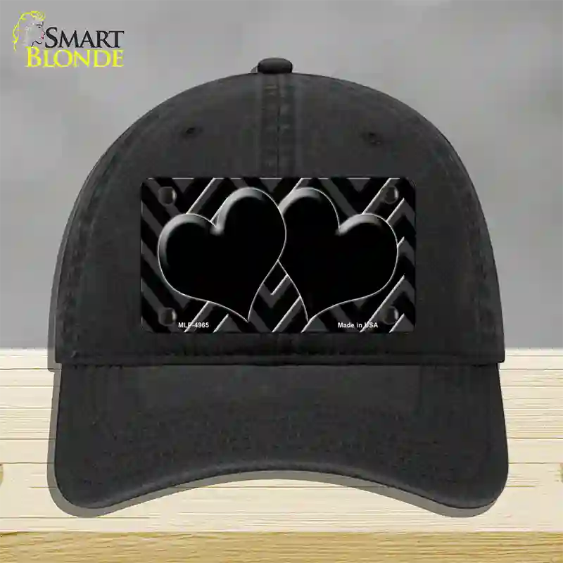 Black Light Black Chevon Heart Center Novelty License Plate Hat Unconstructed Cotton / Black