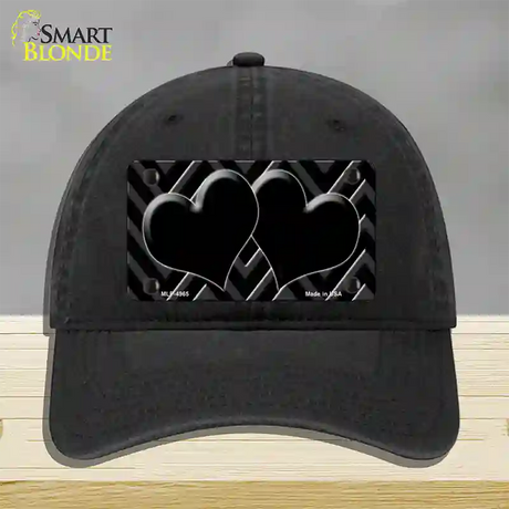 Black Light Black Chevon Heart Center Novelty License Plate Hat Unconstructed Cotton / Black