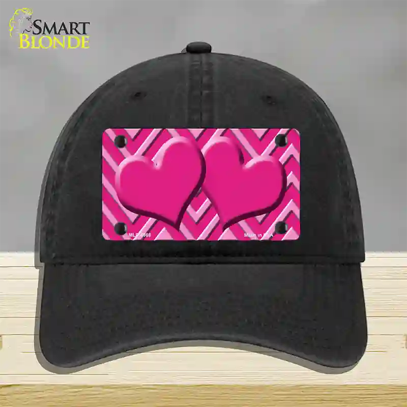 Pink Light Pink Heart Large Chevron Novelty License Plate Hat Unconstructed Cotton / Black