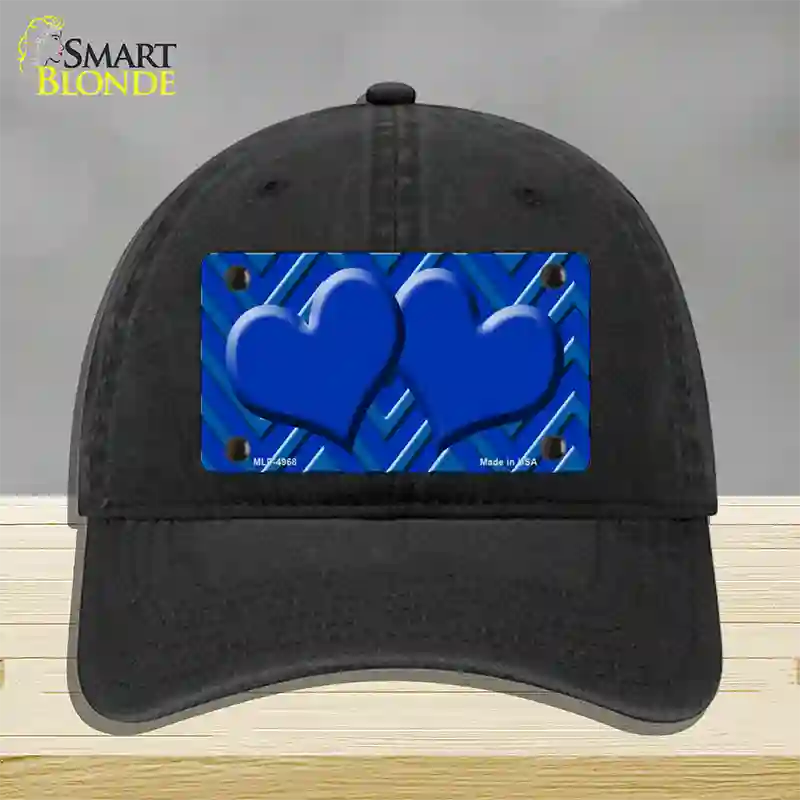 Blue Light Blue Heart Large Chevron Novelty License Plate Hat Unconstructed Cotton / Black