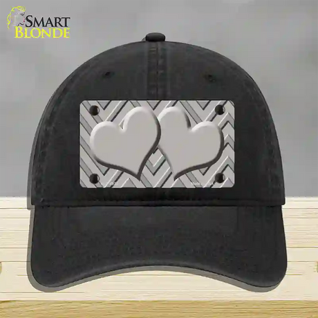 Grey Light Grey Heart Large Chevron Novelty License Plate Hat Unconstructed Cotton / Black