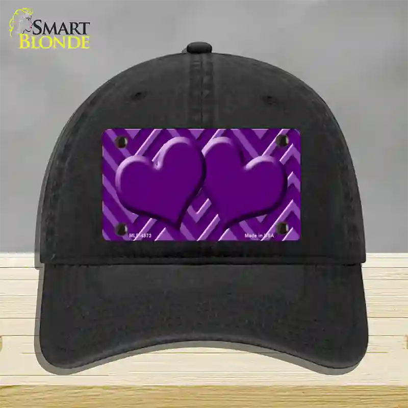 Purple Light Purple Heart Large Chevron Novelty License Plate Hat Unconstructed Cotton / Black