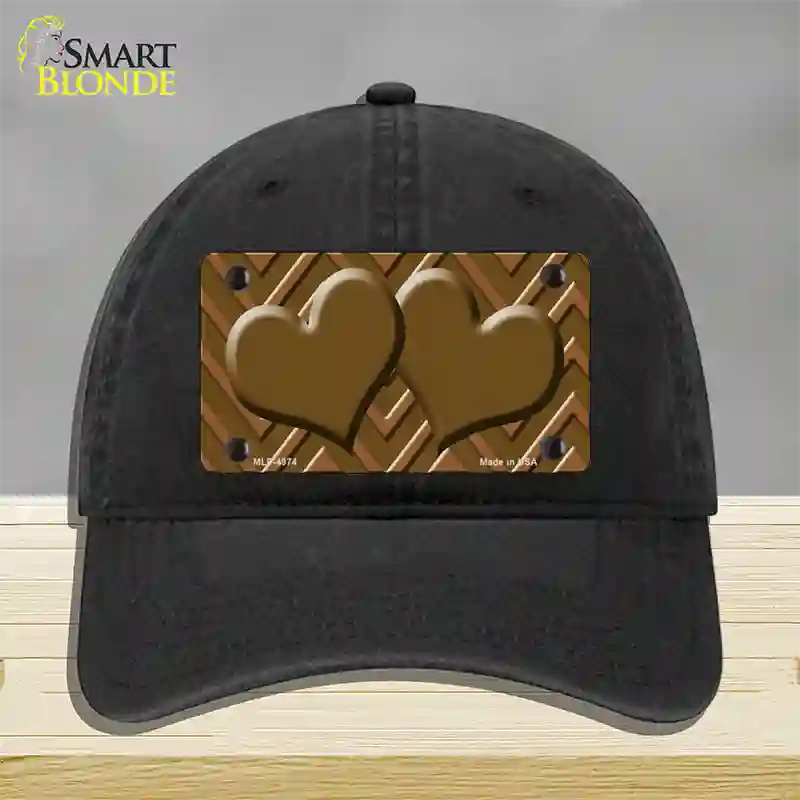 Brown Light Brown Heart Large Chevron Novelty License Plate Hat Unconstructed Cotton / Black