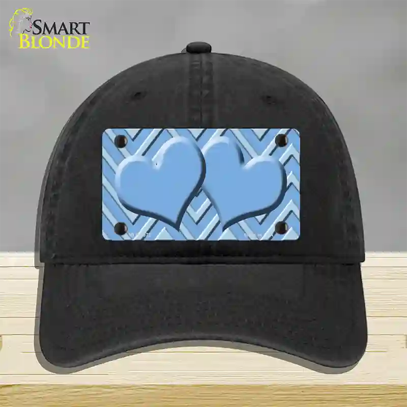 Light Blue Lighter Blue Heart Large Chevron Novelty License Plate Hat Unconstructed Cotton / Black