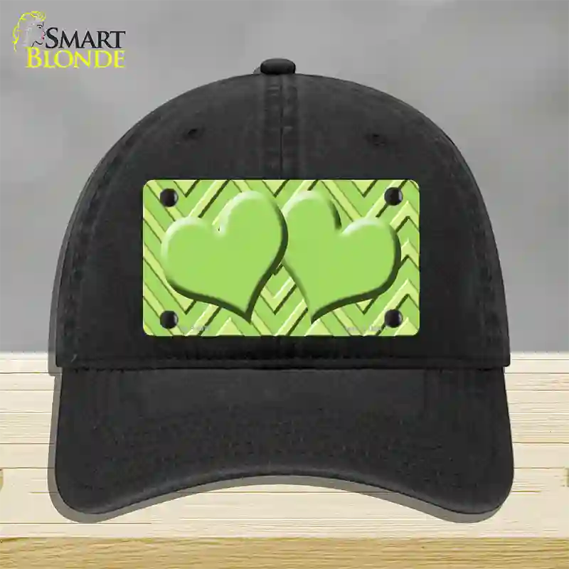 Lime Green Lighter Lime Green Heart Large Chevron Novelty License Plate Hat Unconstructed Cotton / Black