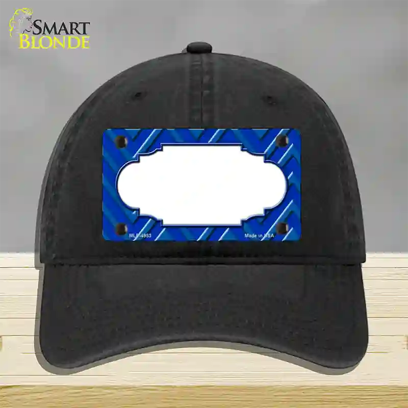 Blue Light Blue Scallop Large Chevron Novelty License Plate Hat Unconstructed Cotton / Black