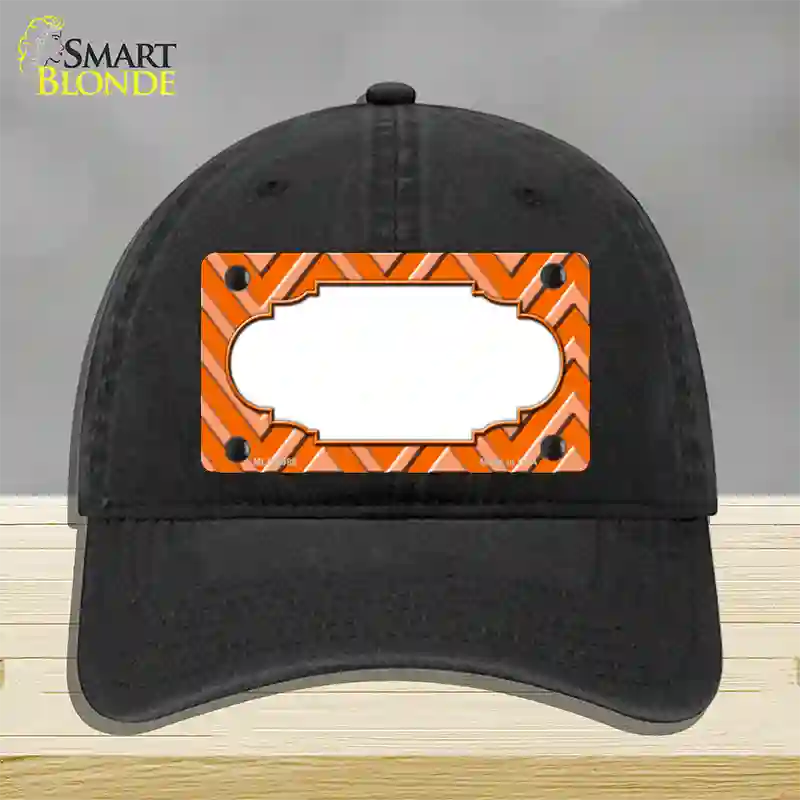 Orange Light Orange Scallop Large Chevron Novelty License Plate Hat Unconstructed Cotton / Black