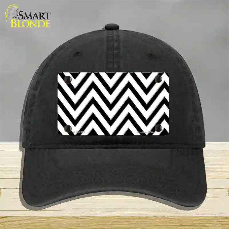 White Black Large Chevron Novelty License Plate Hat Unconstructed Cotton / Black