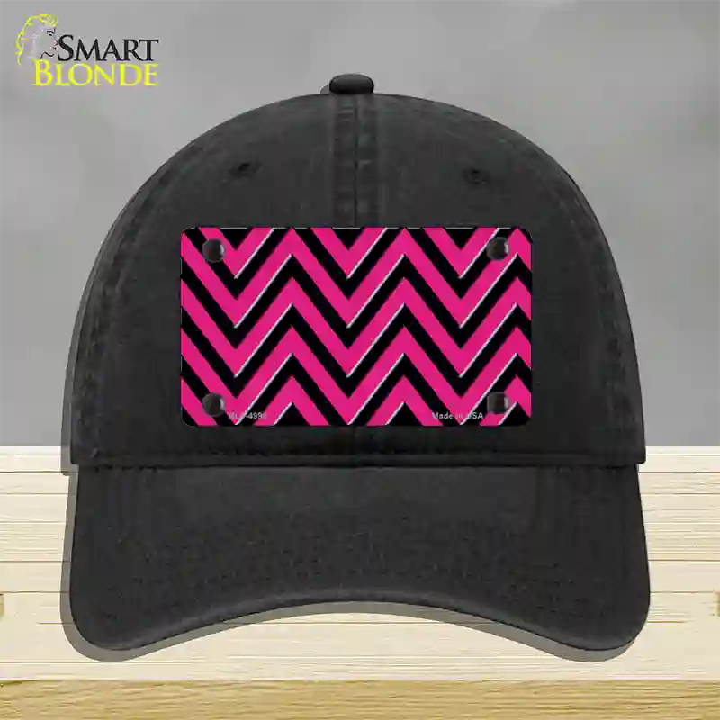 Pink Black Large Chevron Novelty License Plate Hat Unconstructed Cotton / Black