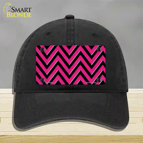 Pink Black Large Chevron Novelty License Plate Hat Unconstructed Cotton / Black