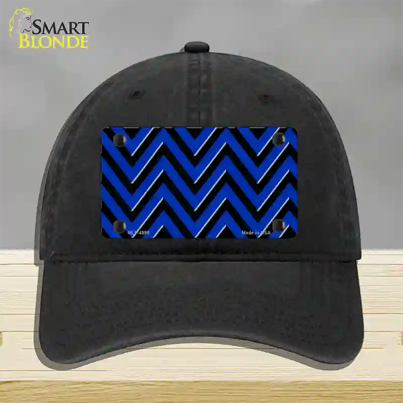 Blue Black Large Chevron Novelty License Plate Hat Unconstructed Cotton / Black