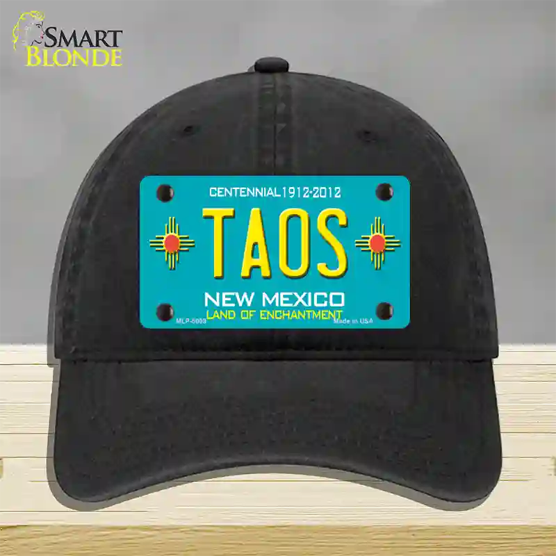 Taos Teal New Mexico Novelty License Plate Hat Unconstructed Cotton / Black