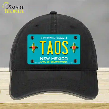 Taos Teal New Mexico Novelty License Plate Hat Unconstructed Cotton / Black