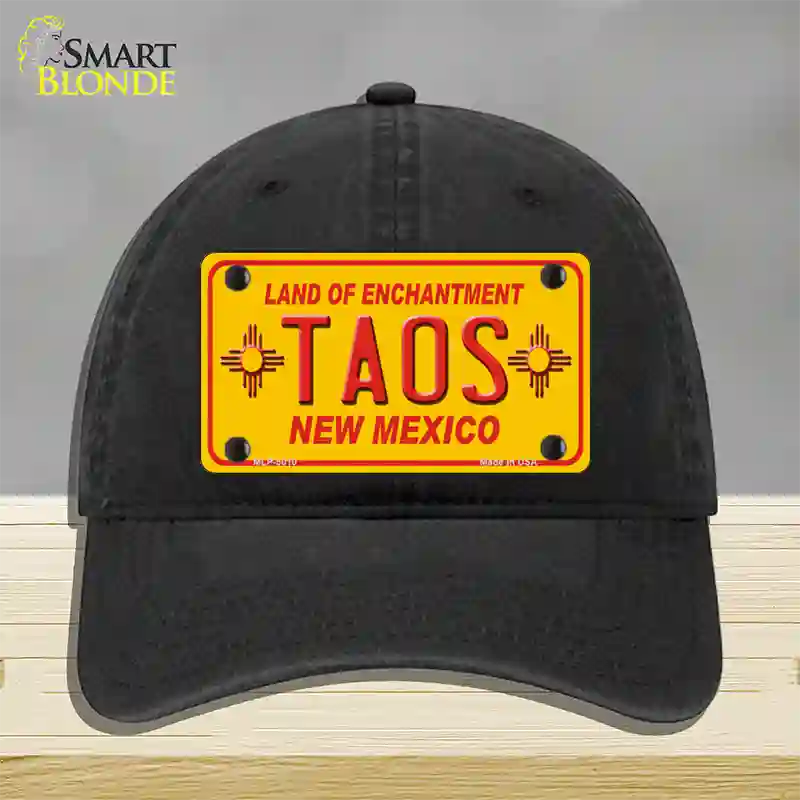 Taos Yellow New Mexico Novelty License Plate Hat Unconstructed Cotton / Black