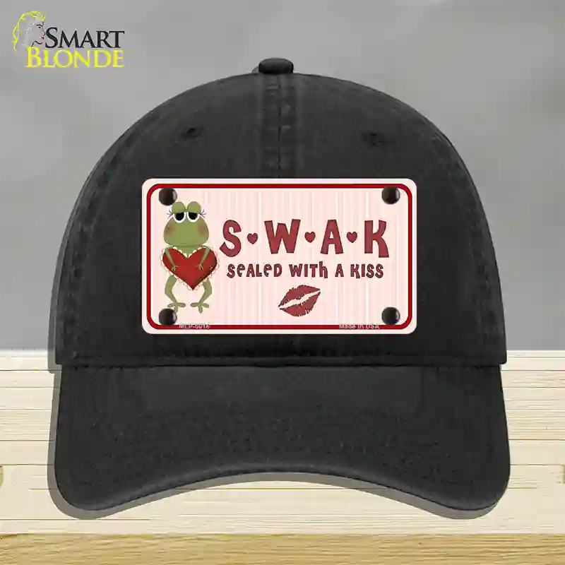 S.W.A.K. Valentine Frog Novelty License Plate Hat Unconstructed Cotton / Black