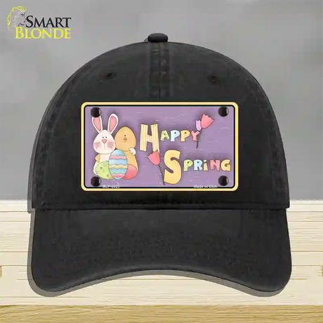 Happy Spring Yellow Novelty License Plate Hat Unconstructed Cotton / Black