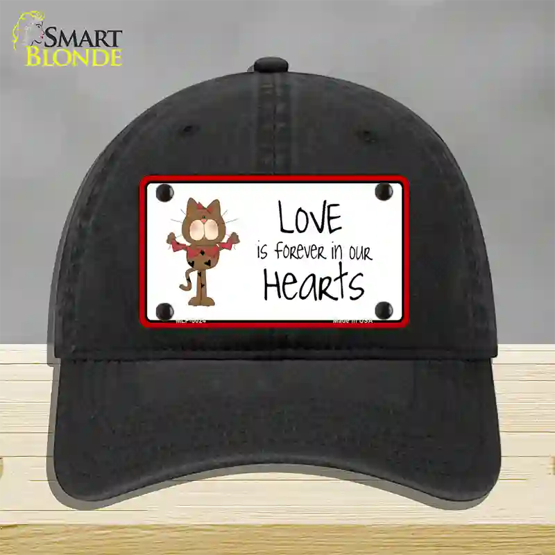 Love In Our Hearts Cat Novelty License Plate Hat Unconstructed Cotton / Black