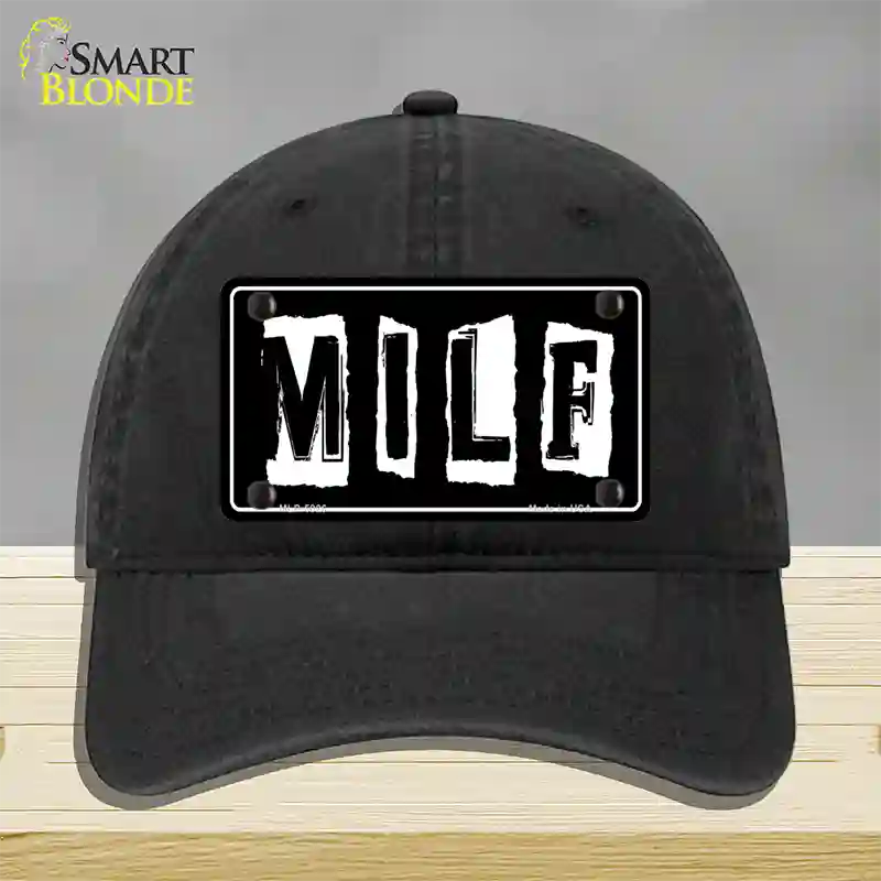 M.I.L.F Black Novelty License Plate Hat Unconstructed Cotton / Black