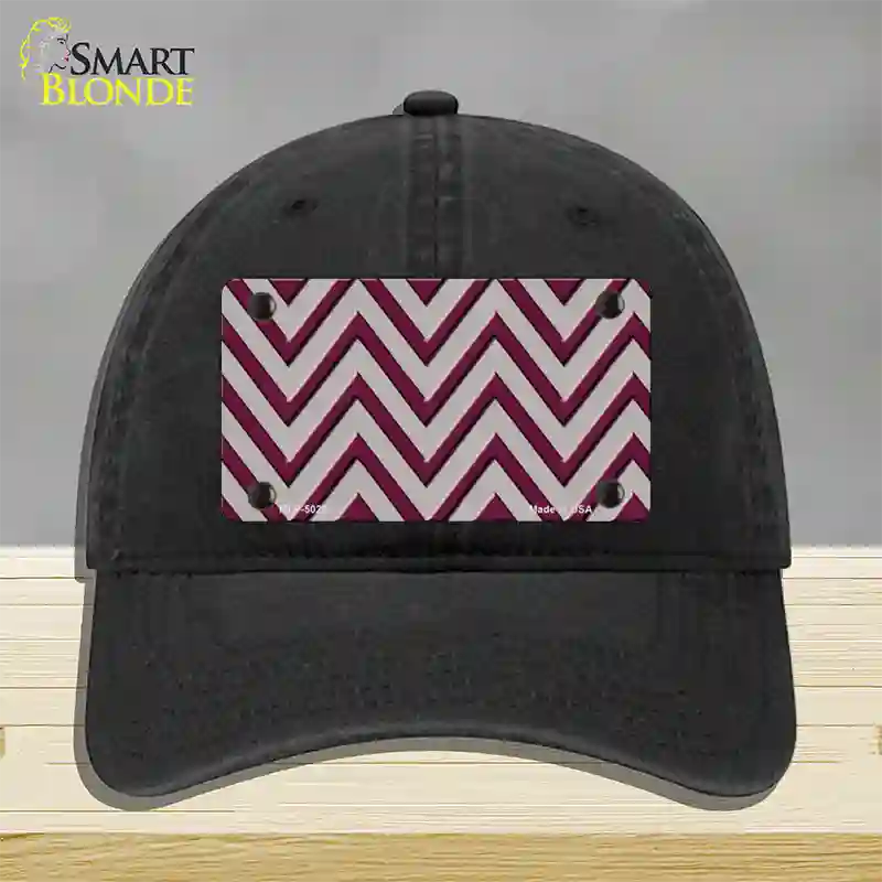 Maroon Grey Chevron Novelty License Plate Hat Unconstructed Cotton / Black