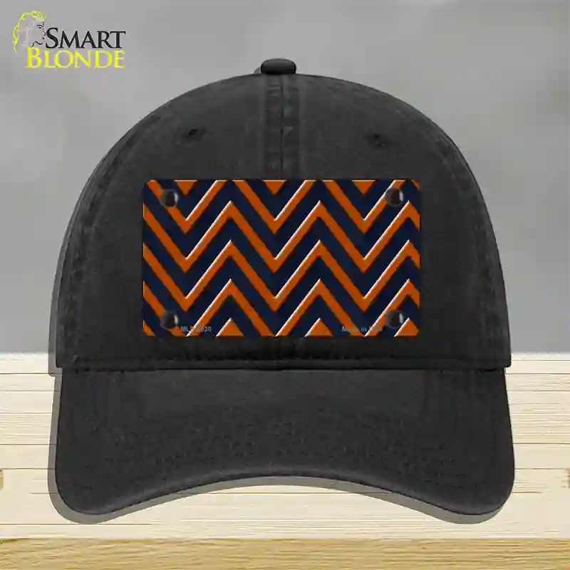 Orange Navy Blue Chevron Novelty License Plate Hat Unconstructed Cotton / Black