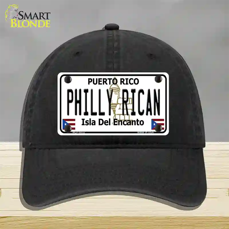 Philly Rican Puerto Rico Novelty License Plate Hat Unconstructed Cotton / Black