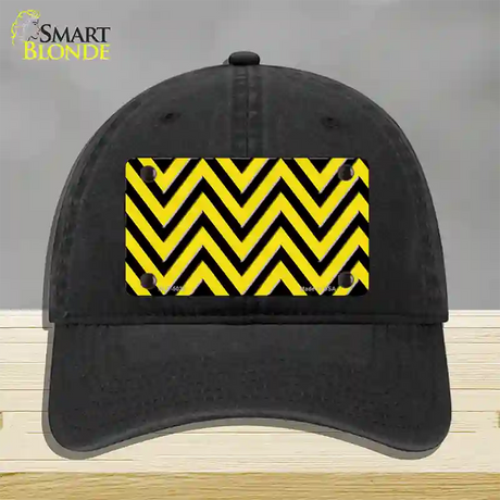 Yellow Black Chevron Novelty License Plate Hat Unconstructed Cotton / Black