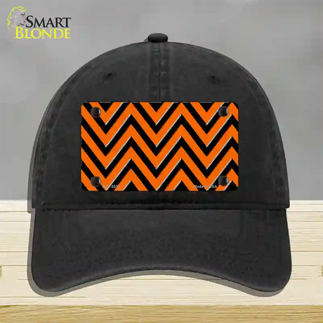 Orange Black Chevron Novelty License Plate Hat Unconstructed Cotton / Black