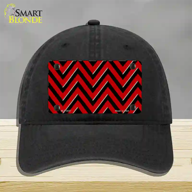 Red Black Chevron Novelty License Plate Hat Unconstructed Cotton / Black