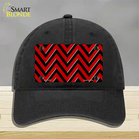 Red Black Chevron Novelty License Plate Hat Unconstructed Cotton / Black