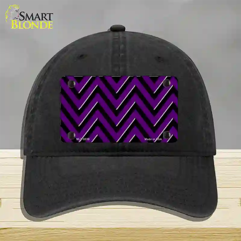 Purple Black Chevron Novelty License Plate Hat Unconstructed Cotton / Black