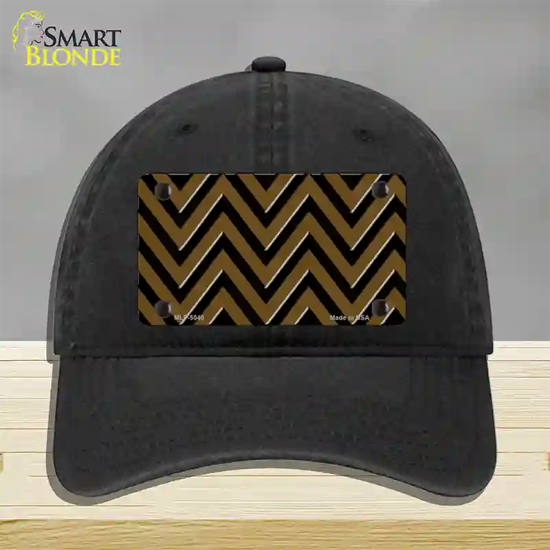 Brown Black Chevron Novelty License Plate Hat Unconstructed Cotton / Black