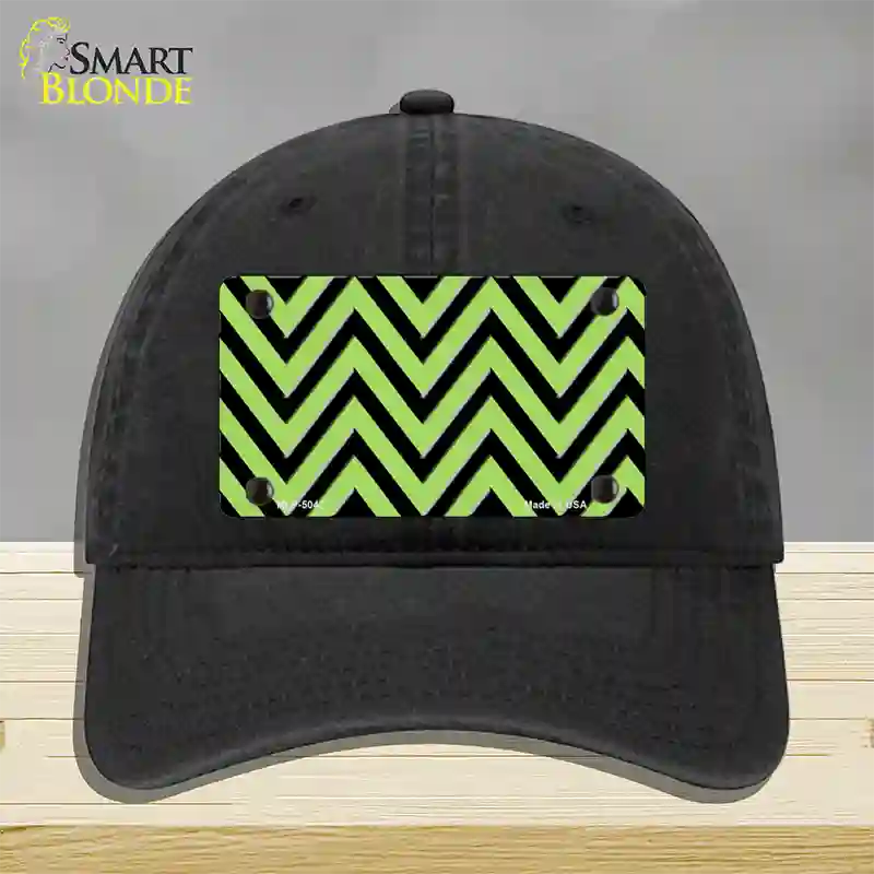 Lime Green Black Chevron Novelty License Plate Hat Unconstructed Cotton / Black