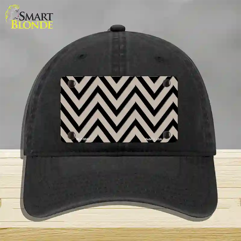 Tan Black Chevron Novelty License Plate Hat Unconstructed Cotton / Black