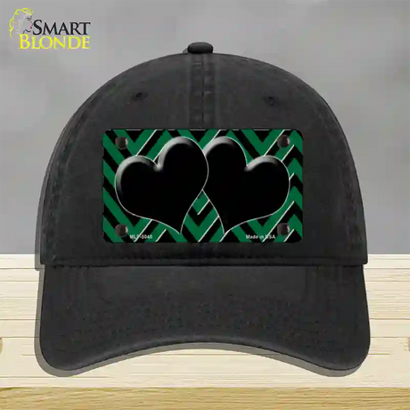 Green Black Chevon Hearts Novelty License Plate Hat Unconstructed Cotton / Black